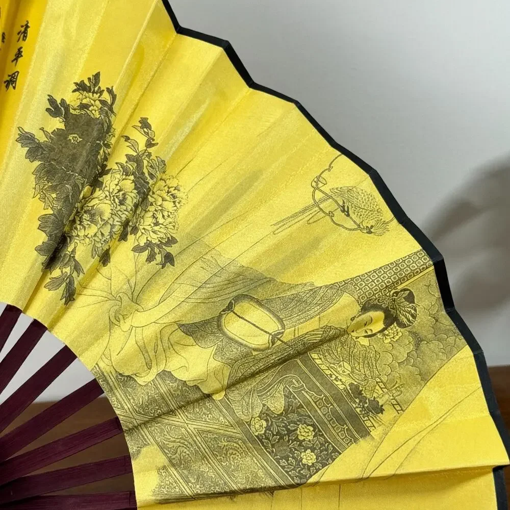 Vintage Asian Folding Hand Fan Geisha Lady Floral Silk Bamboo Wall Decor 9